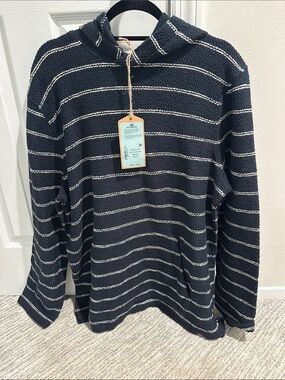 Faherty Navy and White Striped Whitewater Hoodie